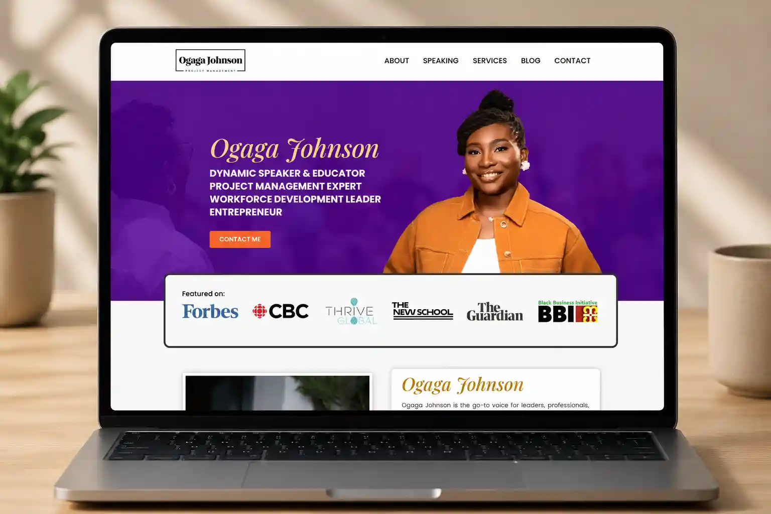 Ogaga Johnson personal brand website shown on a laptop
